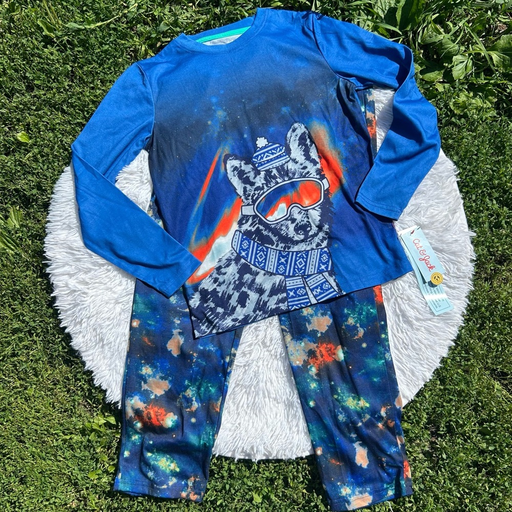 Cat & Jack Blue Arctic Dog Winter Wolf Two Piece
Pajama Set Size Medium NEW